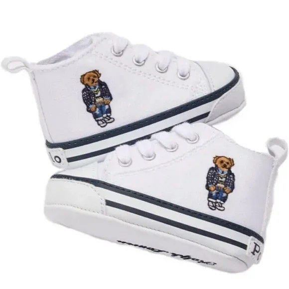 Polo Ralph Lauren Hamptyn Basketball Bear Hi Top Sneakers White Infant - Picture 2 of 6
